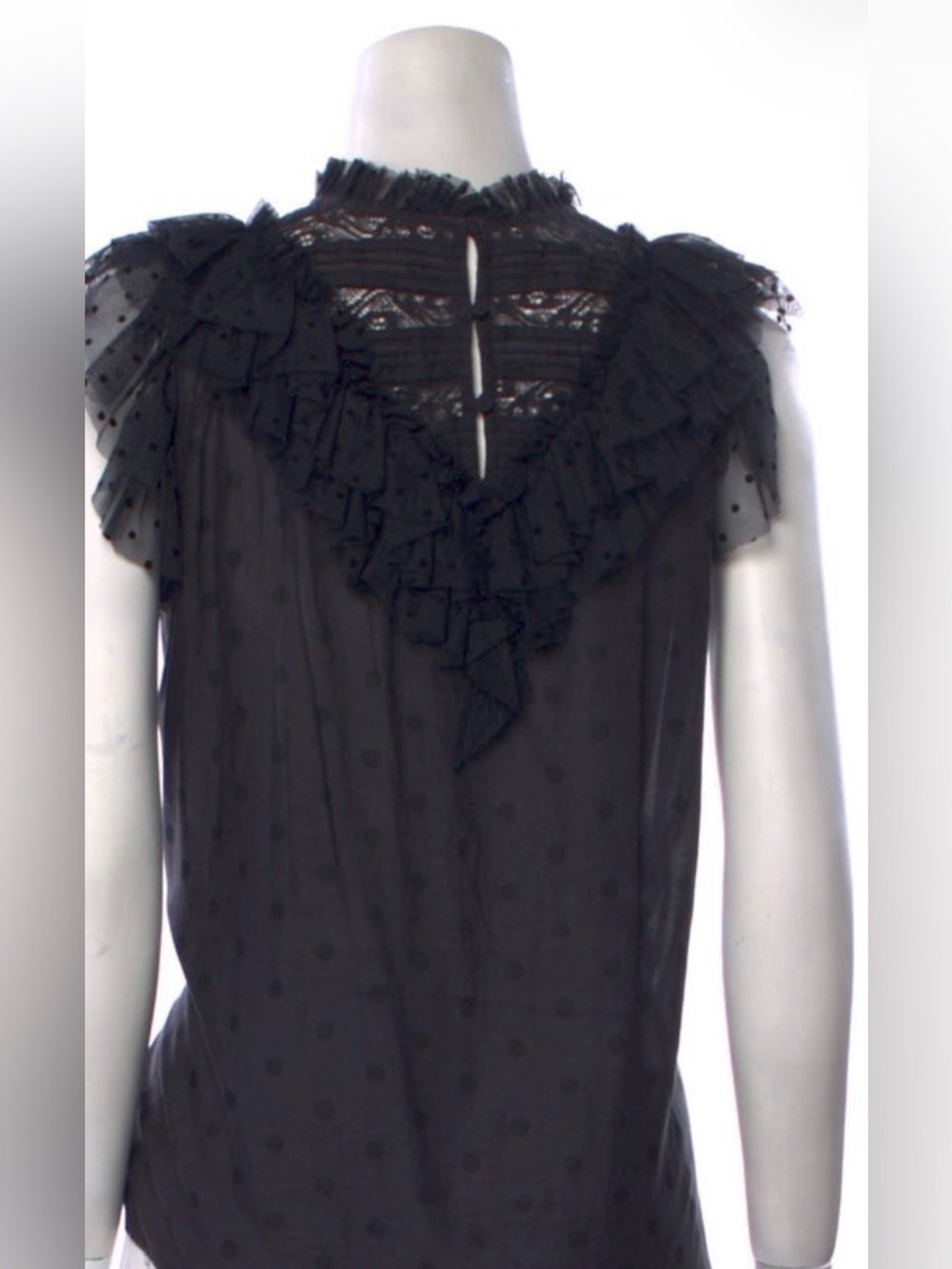 Ulla Johnson Black Polka-Dot Lace Ruffle Top Sz.2